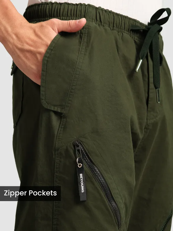 Olive 4 Pocket Utility Zipper Cargo Pants