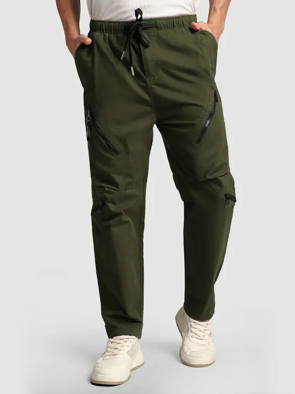Olive 4 Pocket Utility Zipper Cargo Pants