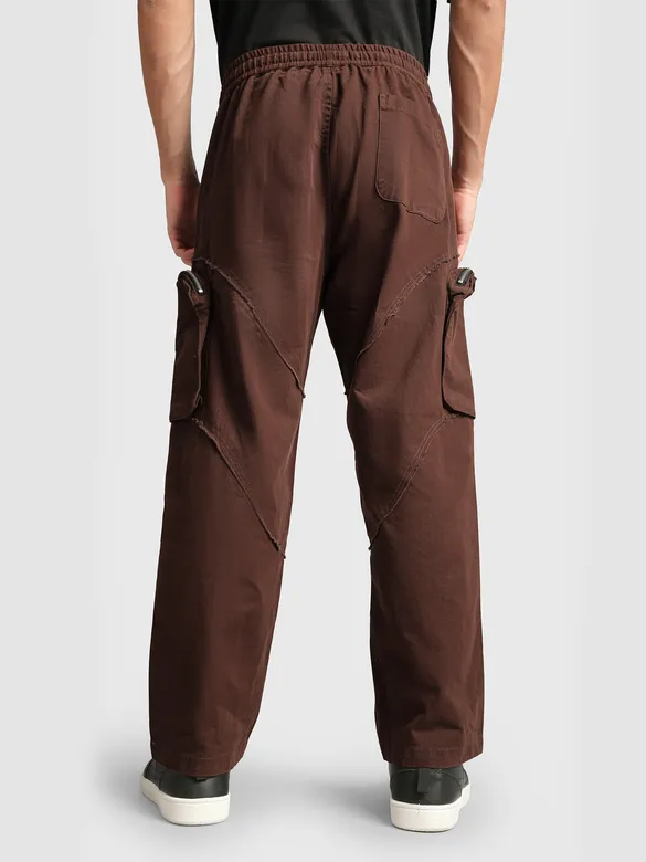 Caramel Brown Raw Edge 3D Pocket Cargo Pants
