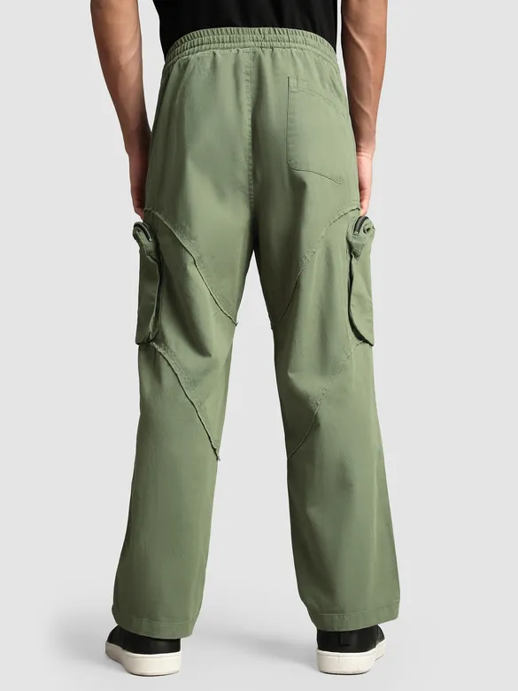 Sage Green Raw Edge 3D Pocket Cargo Pants