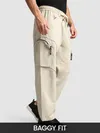 Beige Raw Edge 3D Pocket Cargo Pants
