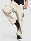 Beige Raw Edge 3D Pocket Cargo Pants