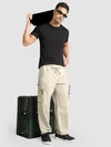 Beige Raw Edge 3D Pocket Cargo Pants