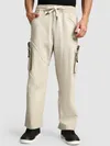 Beige Raw Edge 3D Pocket Cargo Pants