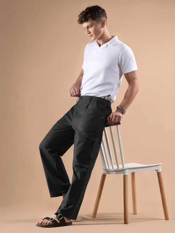 Black Houndstooth Cargo Trouser