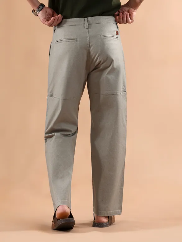 Soft Beige Houndstooth Cargo Trouser