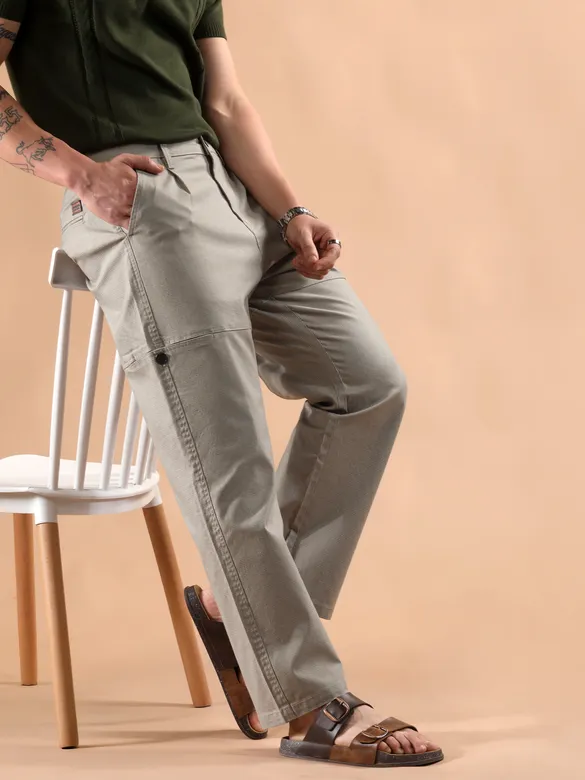 Soft Beige Houndstooth Cargo Trouser