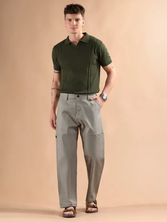 Soft Beige Houndstooth Cargo Trouser