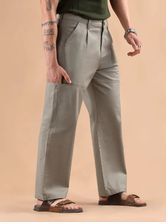 Soft Beige Houndstooth Cargo Trouser