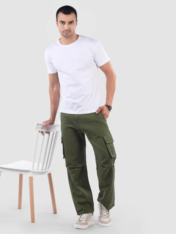 Olive Adjustable Waist Cargo Pants