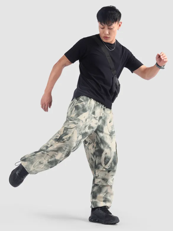 Grey Oversized Camo Cargo Pants