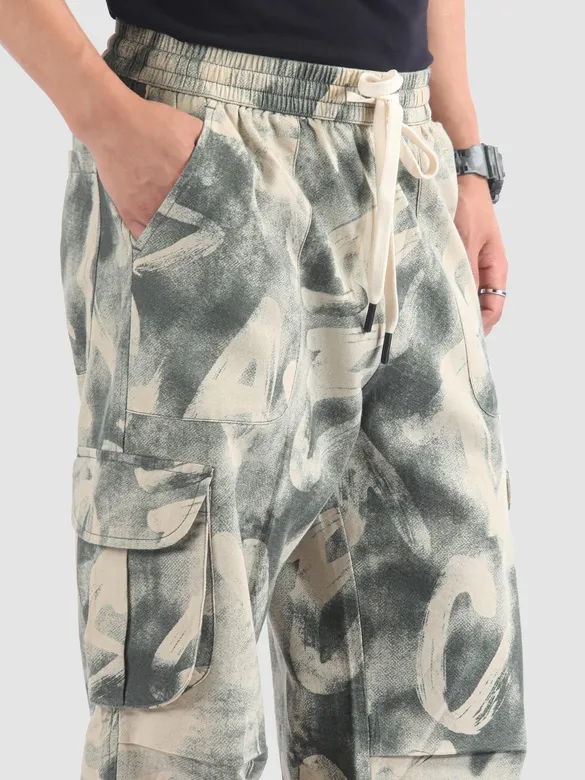 Grey Oversized Camo Cargo Pants
