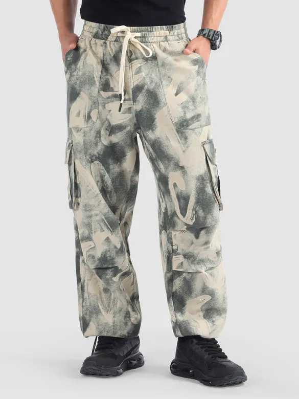 Grey Oversized Camo Cargo Pants