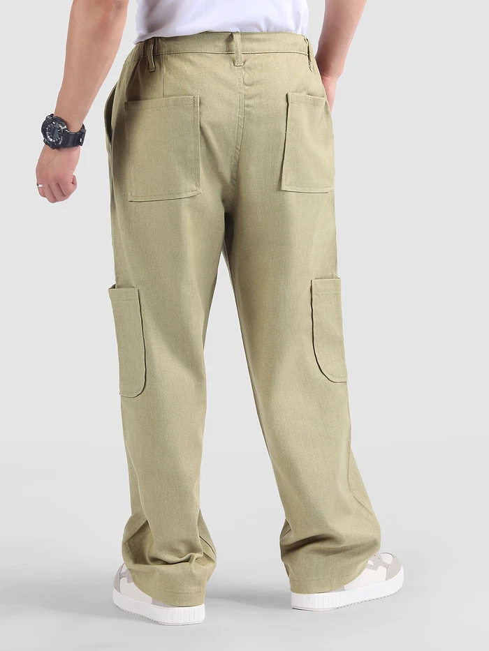 Khaki Side Elasticated Cargo Pants
