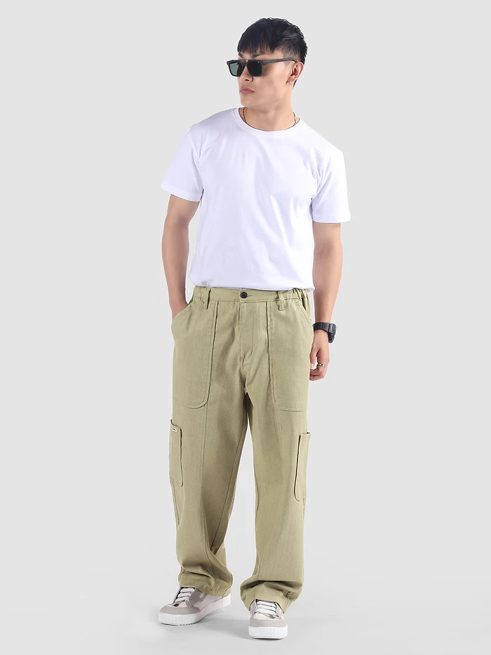Khaki Side Elasticated Cargo Pants