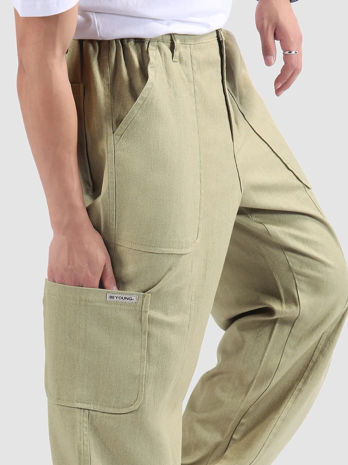 Khaki Side Elasticated Cargo Pants