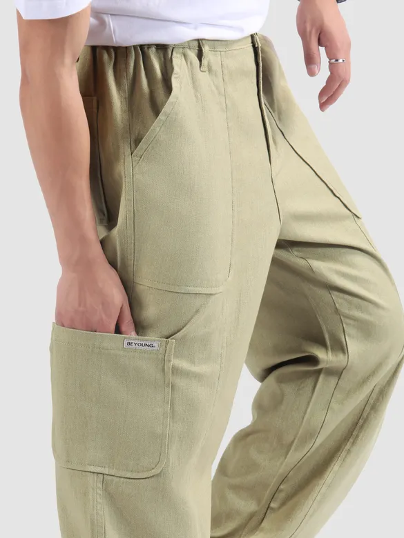 Khaki Side Elasticated Cargo Pants