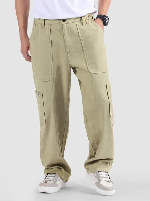 Khaki Side Elasticated Cargo Pants