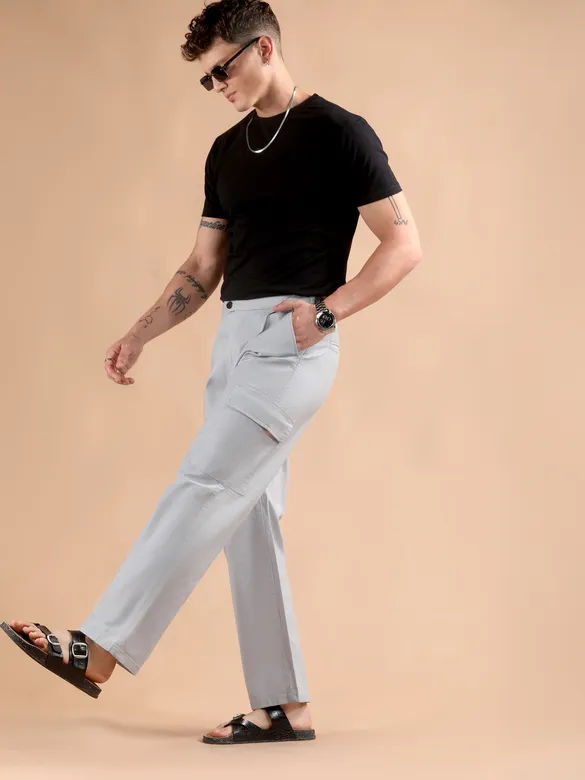 Light Blue Adjustable Side Buckle Cargo Trousers