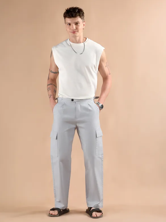 Light Blue Adjustable Side Buckle Cargo Trousers