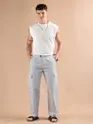 Light Blue Adjustable Side Buckle Cargo Trousers