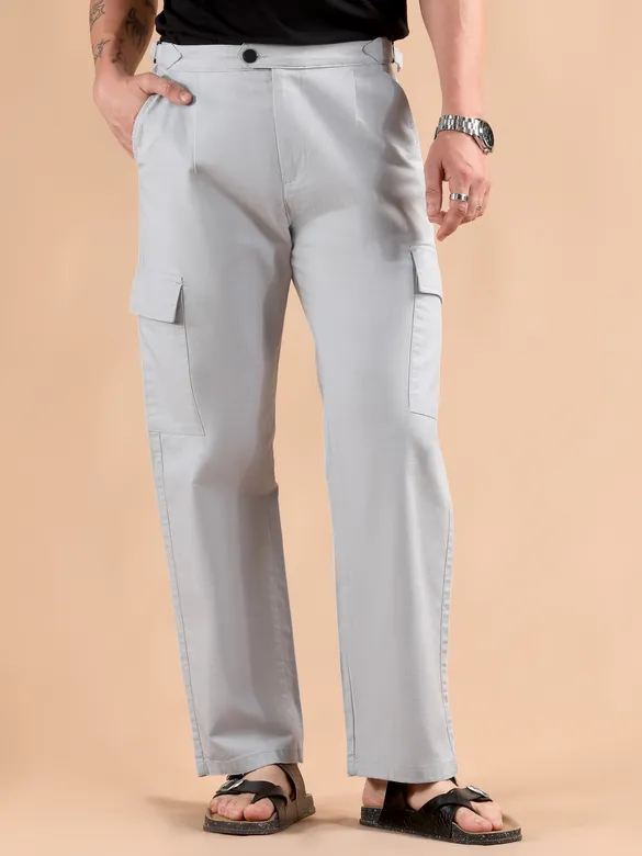 Light Blue Adjustable Side Buckle Cargo Trousers