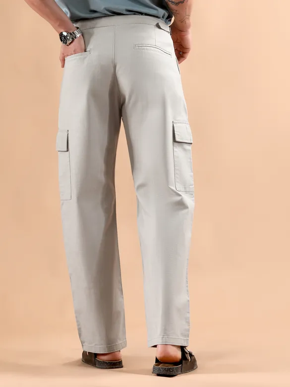Light Grey Adjustable Side Buckle Cargo Trousers
