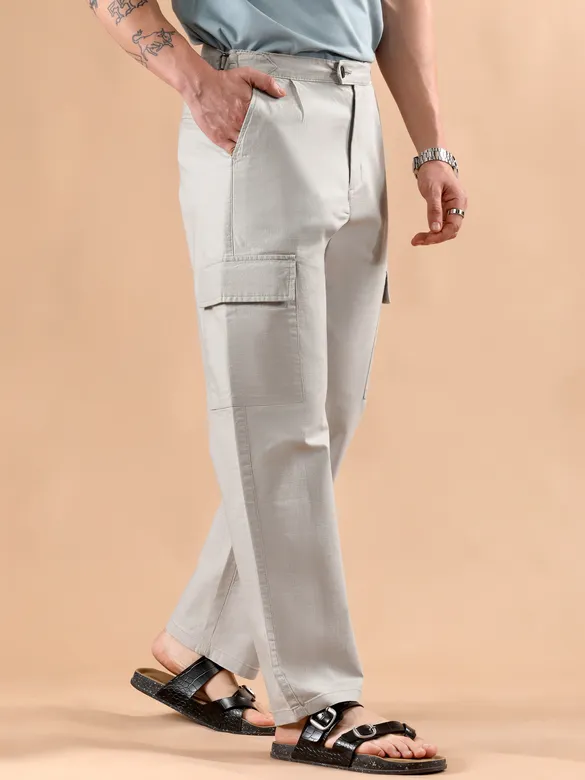 Light Grey Adjustable Side Buckle Cargo Trousers
