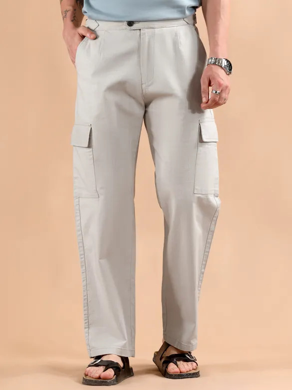 Light Grey Adjustable Side Buckle Cargo Trousers
