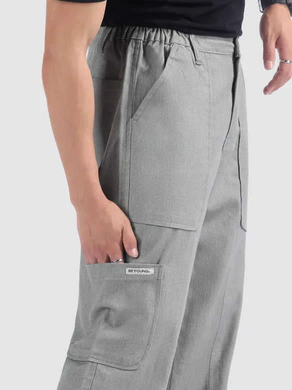 Light Grey Side Elasticated Cargo Pants