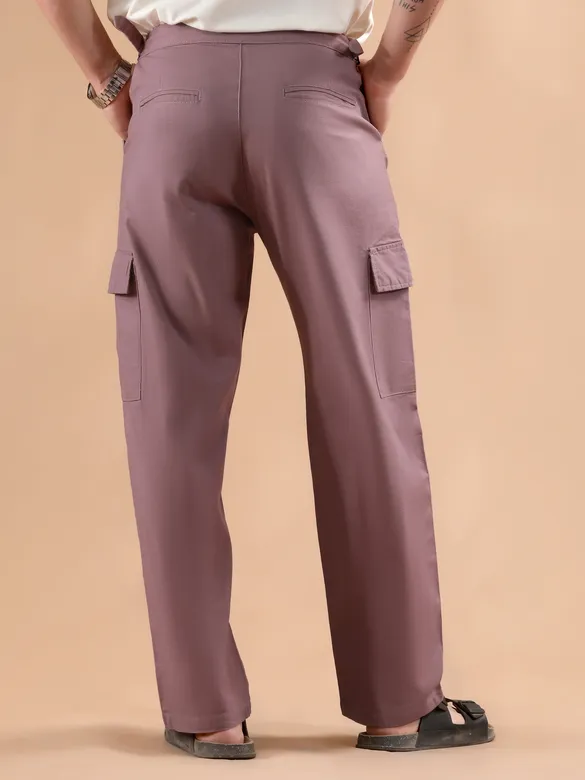 Mauve Adjustable Side Buckle Cargo Trousers