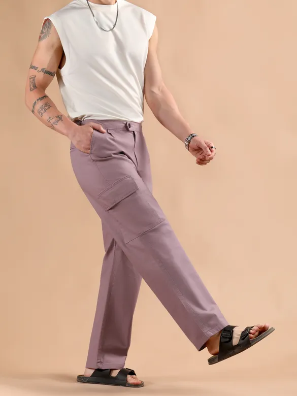 Mauve Adjustable Side Buckle Cargo Trousers