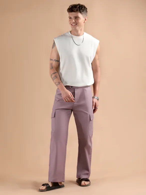 Mauve Adjustable Side Buckle Cargo Trousers