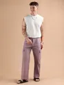 Mauve Adjustable Side Buckle Cargo Trousers