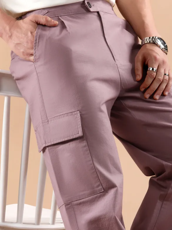 Mauve Adjustable Side Buckle Cargo Trousers