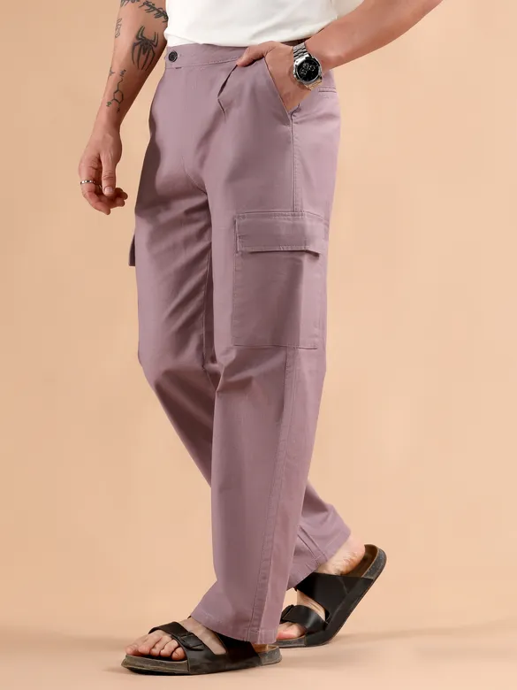 Mauve Adjustable Side Buckle Cargo Trousers