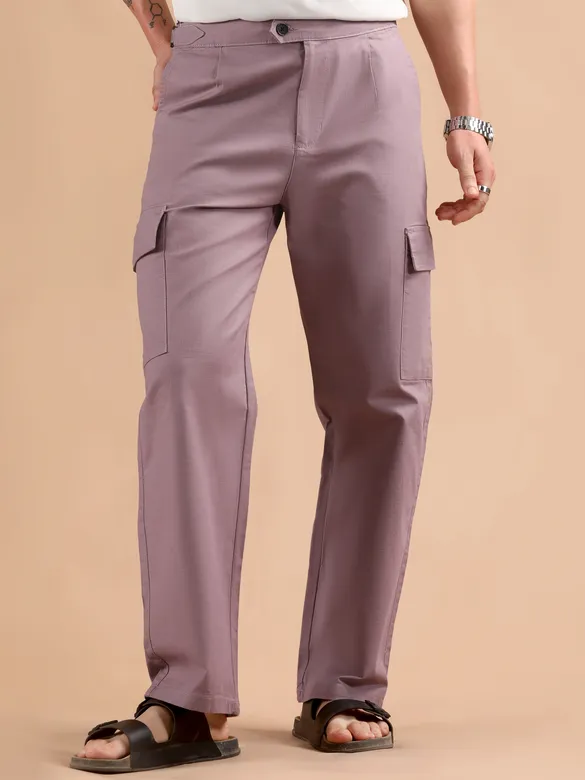 Mauve Adjustable Side Buckle Cargo Trousers