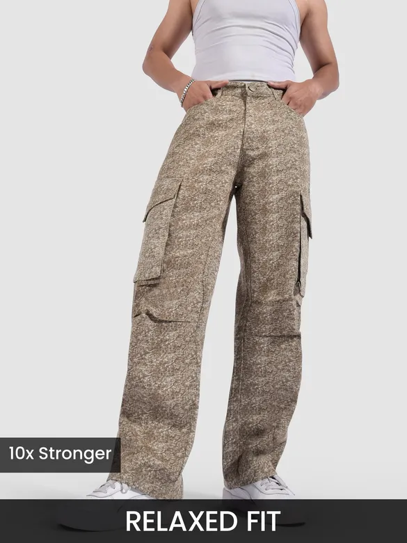 Beige Color Blast Cargo Pants