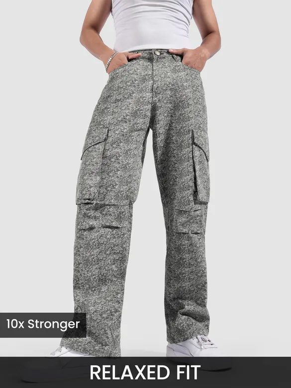 Grey Color Blast Cargo Pants