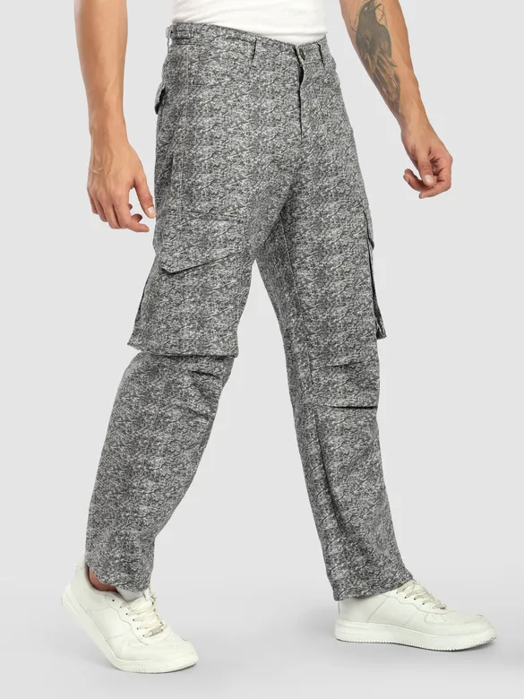 Grey Color Blast Cargo Pants