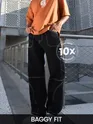 Black Patch Pocket Contrast Stitch Cargo Pants