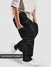 Black Patch Pocket Contrast Stitch Cargo Pants
