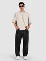 Black Patch Pocket Contrast Stitch Cargo Pants
