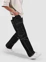Black Patch Pocket Contrast Stitch Cargo Pants