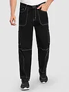 Black Patch Pocket Contrast Stitch Cargo Pants
