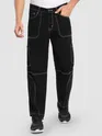 Black Patch Pocket Contrast Stitch Cargo Pants