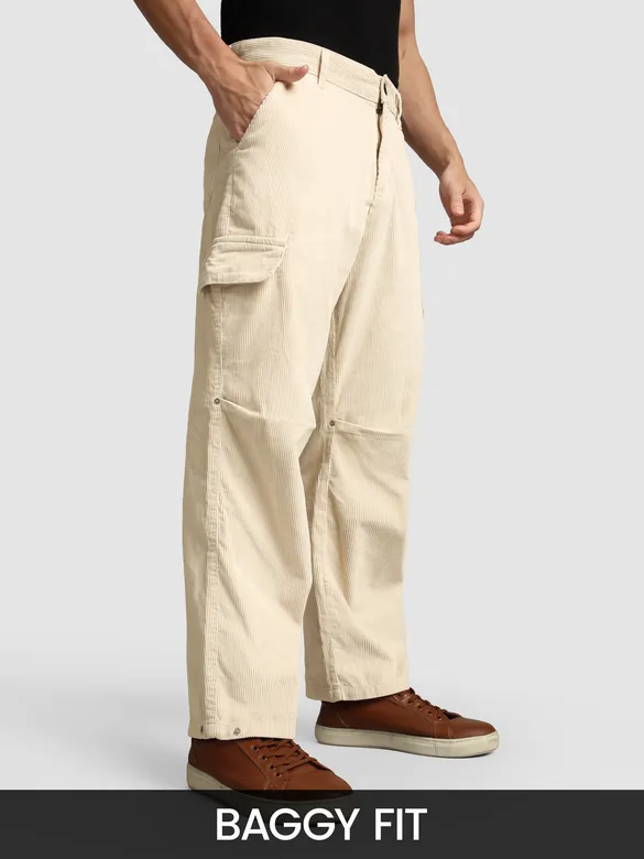 Cream Oversize Corduroy Cargo Pants