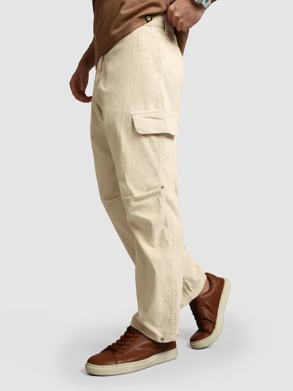 Cream Oversize Corduroy Cargo Pants