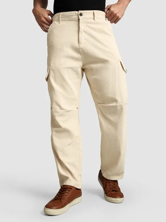 Cream Oversize Corduroy Cargo Pants