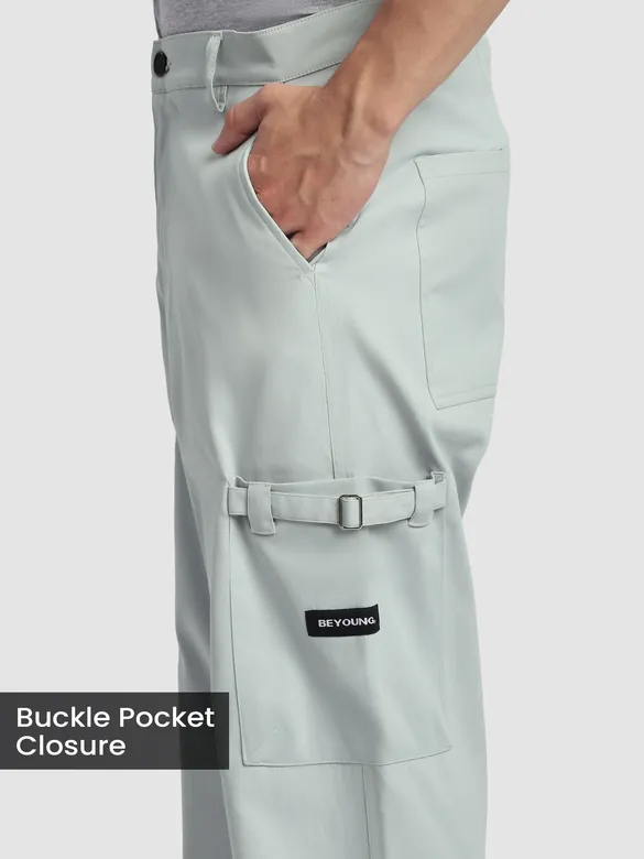 Ice Blue Buckle Pocket Cargo Pants